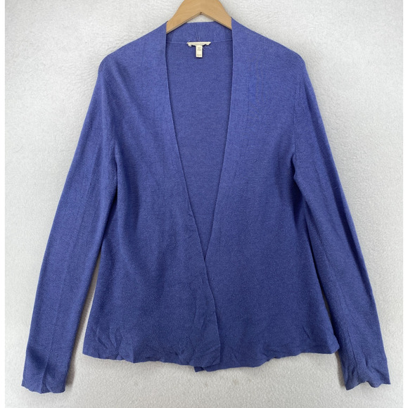 EILEEN FISHER Sweater XS Organic Cotton Cardigan Draped Open Front Blue - Picture 1 of 14